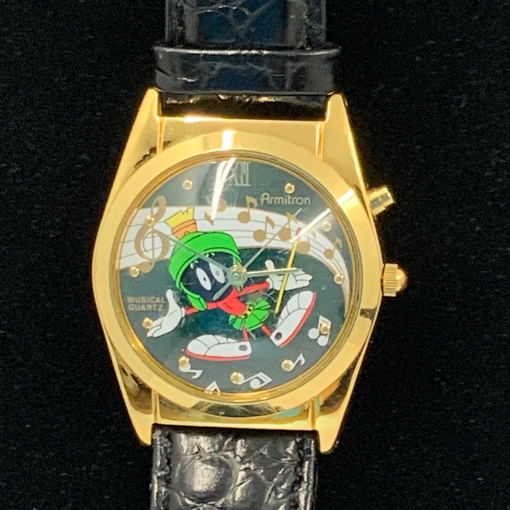 Vintage 1994 Armitron Marvin the Martian Musical Quartz Watch Gold Tone 2200/162